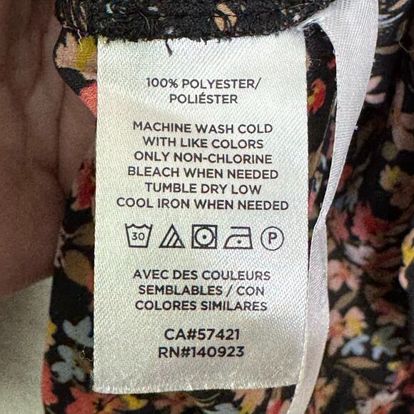 Loft Top Womens Large Black Ditsy Flower Print V Neck Long Balloon Sleeve Fall - Picture 7 of 12